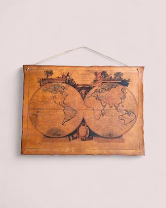 Pannello decorativo in vera pelle con mappa 