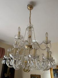 lampadario classico a 8 luci,cristallo e vetro