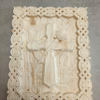 Quadro religioso in legno con cornice decorata