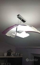 Lampadario in vetro con inserti cromo lucidi 