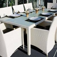 Tavolo 8 poltroncine rattan BIANCO cuscini -17 p