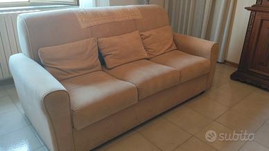 Divano letto beige 3 posti, letto matrimoniale 