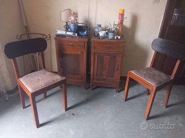 2 comodini legno anticozi +2 sedie 
