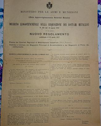 DecretoI Guerra 1917 Requisizione Metalli WWI 