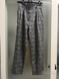 Pantaloni grigi motivo a scacchi con bottoni TG 38