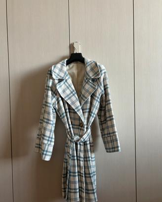 Cappotto leggero a qaudri blu e panna