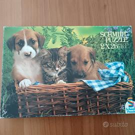 Puzzle cuccioli di cane e gatto. Anni '80