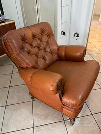 Poltrona vintage anni 70 in pelle e noce massello