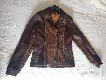 Giubbino pelle nappa marrone stampata. tg.M