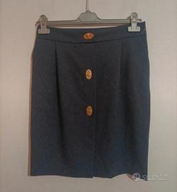 Gonna media blu in lana Vintage Moschino 