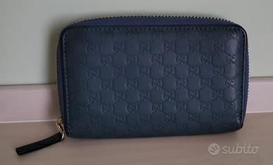 Mini portafogli/portacarte Gucci in pelle azzurra 