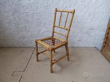 Sedia canna di rattan naturale vintage C/CUSCINO