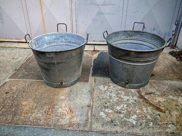 Coppia Tinozze Mastelli Vintage Zincate 