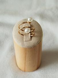 Anello Regolabile color Oro con Perle