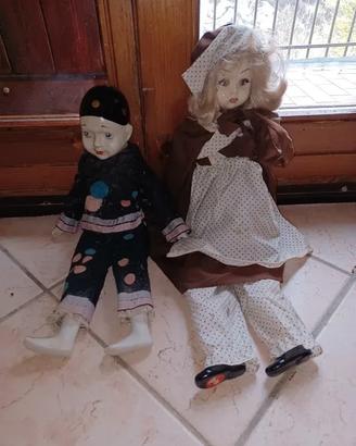 Pierrot in ceramica e stoffa e bambola ceramica Fa