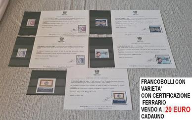 26 FRANCOBOLLI CON VARIETA' FERRARIO CERTIFICATI