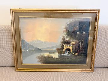 Dipinto su tela paesaggio lacustre – quadro firmat