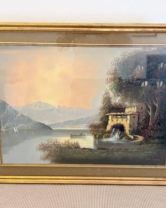 Dipinto su tela paesaggio lacustre – quadro firmat