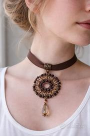 Collana Choker mandala bronzo marrone con perline