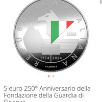 5 Euro 250 Anniversario della Guardia di Finanza