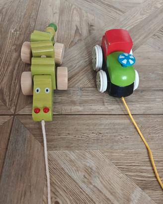Giochini di legno da trascinare con la corda