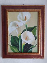 quadro dipinto a mano fiori calle bianche olio