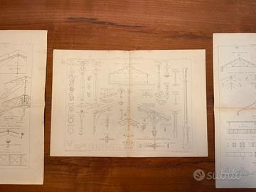 Antiche tavole architettura grandi 1850 originali