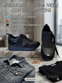 Sneakers donna nere brillantini suola alta tg.37