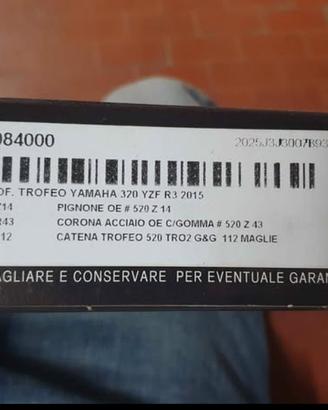 Kit trasmissione Ognibene Yamaha R3 2015-2026
