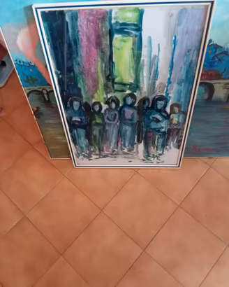 blocco di 5 quadri dipinti in olio su tela