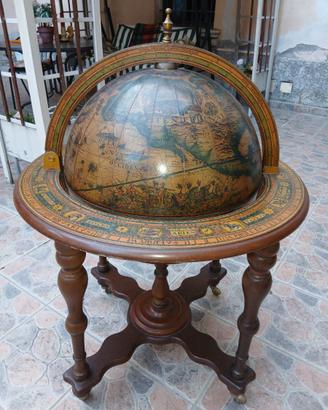 Mappamondo mobile bar legno intarsiato vintage 70'