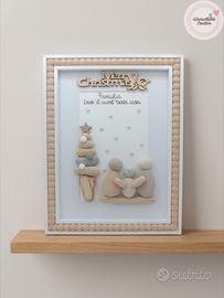 Quadretto Natalizio Handmade con Sassi - Famiglia