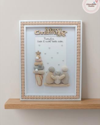 Quadretto Natalizio Handmade con Sassi - Famiglia