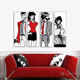 4 Tele Dipinte a Mano Personaggi Lupin Pop Art