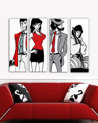 4 Tele Dipinte a Mano Personaggi Lupin Pop Art