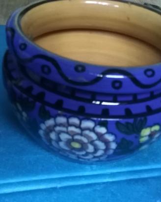 Sottovaso per piante vintage decorato colore blu