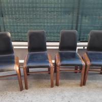 Gruppo di 4 sedie Art decò in legno e pelle
