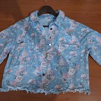 Giacca jeans Tezenis denim azzurro fiori rosa