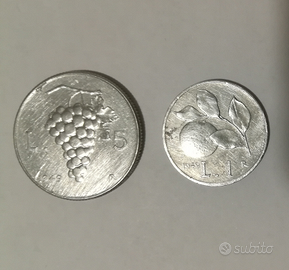 Moneta 1 lira Arancia e 5 lire Grappolo d'uva 1949