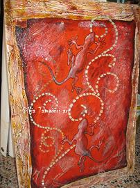 Quadro d'arredo stile etnico-gechi - tecnica mista