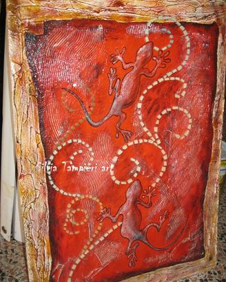 Quadro d'arredo stile etnico-gechi - tecnica mista