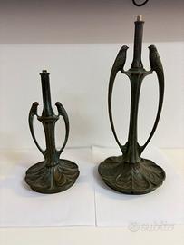 2 lampade in bronzo stile Tiffany con uccelli