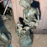 Statua in bronzo pastorella con agnellino h 105 cm