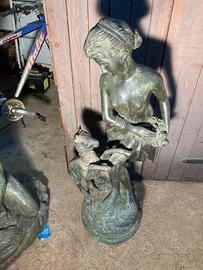 Statua in bronzo pastorella con agnellino h 105 cm