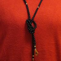 COLLANA lunga onice, fiori corniola argento oro