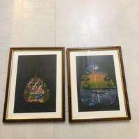 Dipinti Indiani su foglie Pipal con cornice