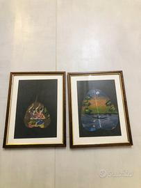 Dipinti Indiani su foglie Pipal con cornice