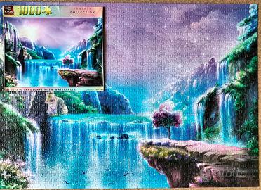 puzzle panorama di montagna con cascate