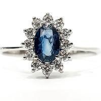 Anello fantasia Zaffiro ovale Diamanti Oro Bianco
