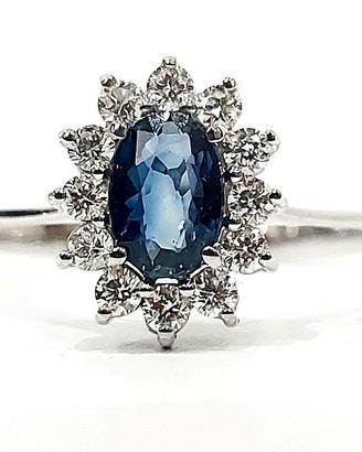 Anello fantasia Zaffiro ovale Diamanti Oro Bianco